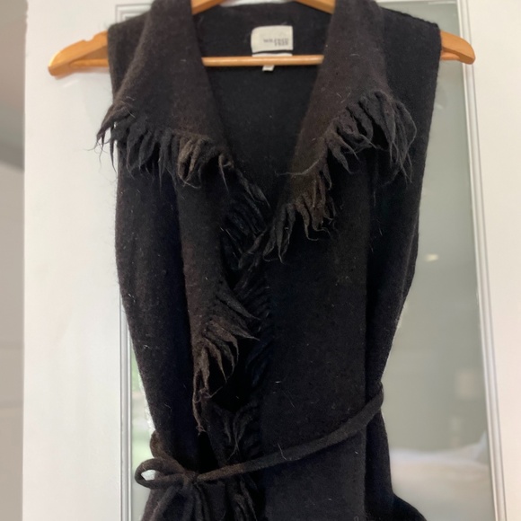 Aritzia Wilfred Free Vest Fei Fei Alpaca Wool Knit Open Fringe Black XXS - Picture 1 of 9